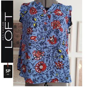 🎁 10/$25-Loft light blue blouse,  red and yellow floral,  size small